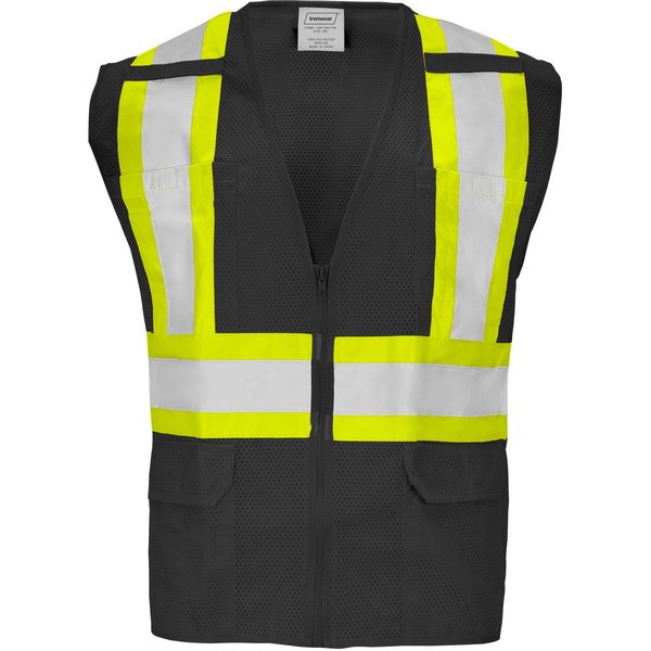 Ironwear Standard Polyester Mesh Safety Vest w/ Zipper & Radio Clips (Black/2X-Large) 1287-BKZ-RD-2XL